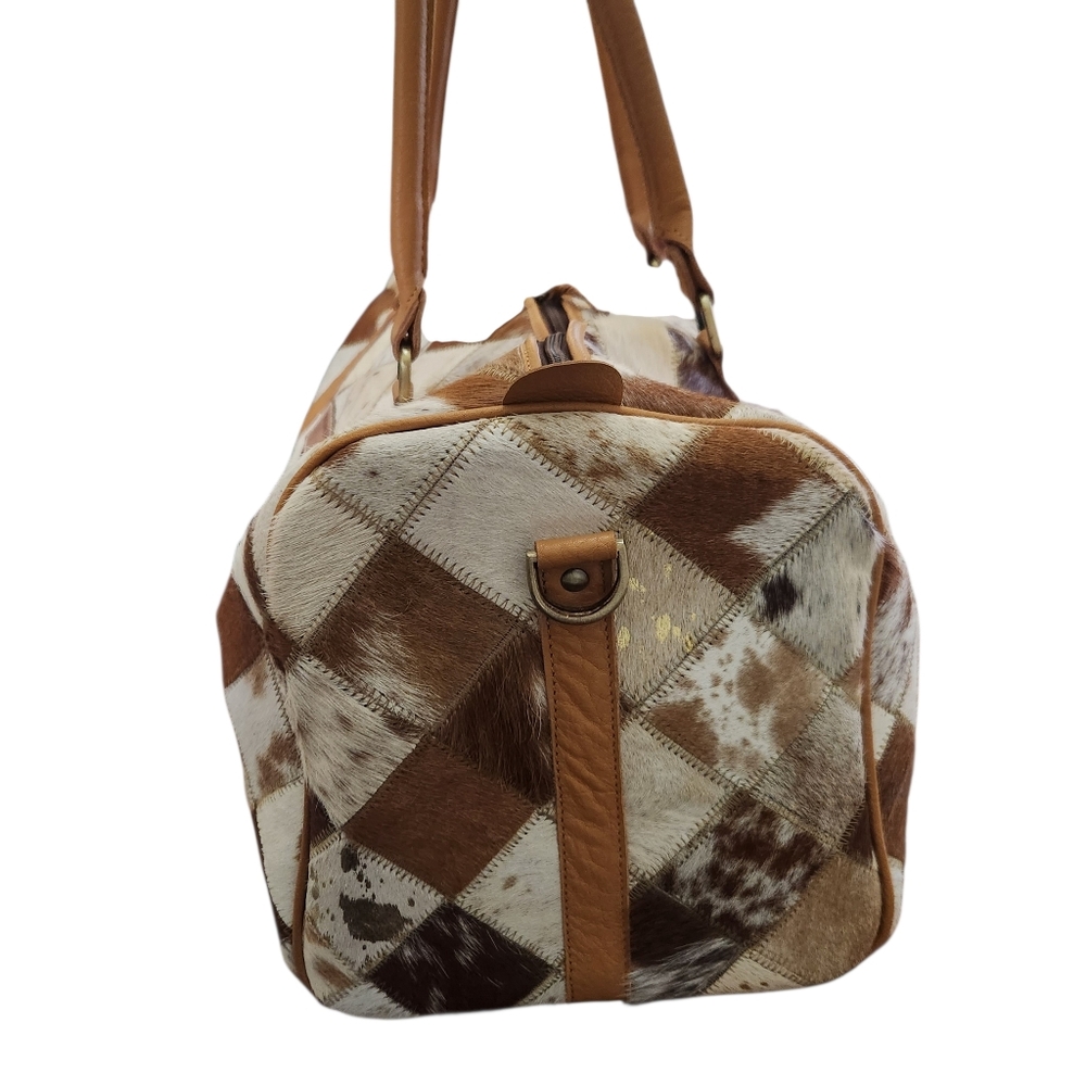 Boho Ranch Luxe Brown Patchwork Cowhide Weekender… - image 7